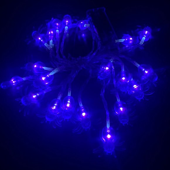 10' Halloween Purple Rubber Crawling Spiders 2 AA Batteries LED String Lights - Picture 7 of 8